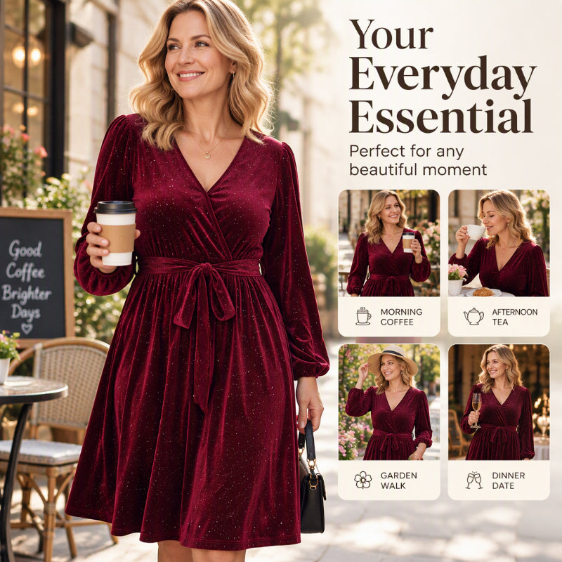 Women's Elegant Plus Size Velvet Dress with Waist Tie