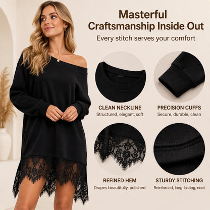 Women's Elegant Lace Trim Mid-Length Sweatshirt
