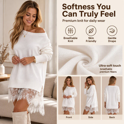Women's Elegant Lace Trim Mid-Length Sweatshirt