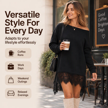 Women's Elegant Lace Trim Mid-Length Sweatshirt