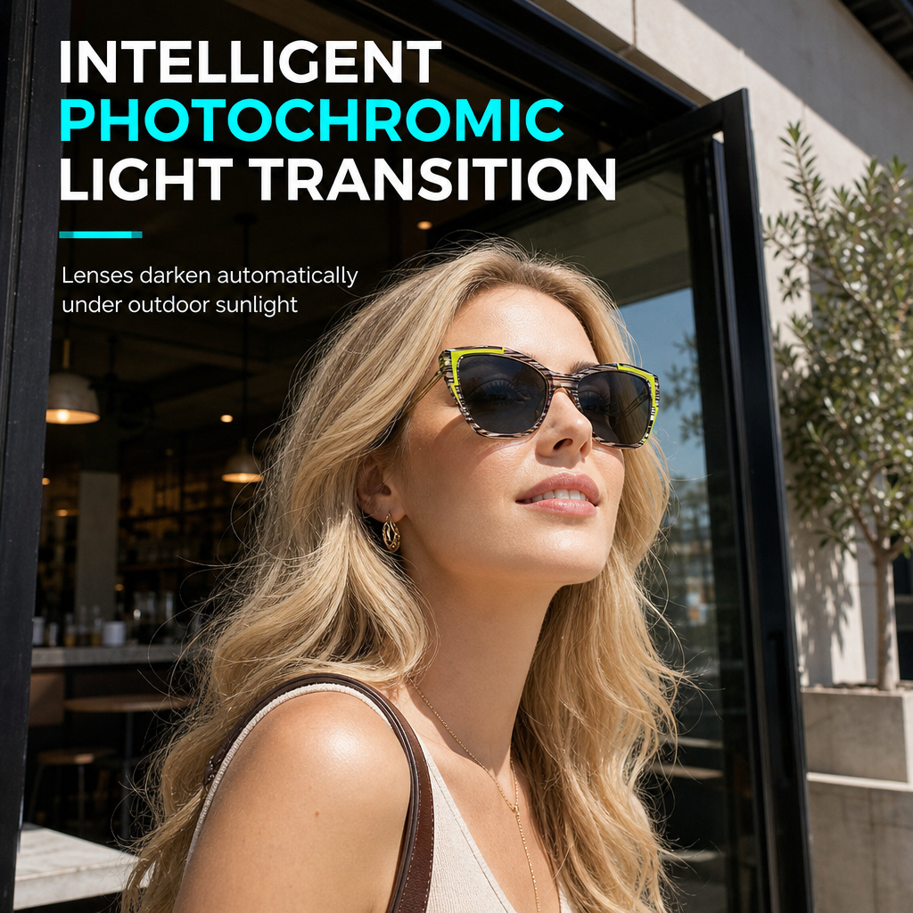 😎Cyberpunk Cat Eye Blue Light Blocking Glasses for Women Trendy Photochromic Clear Lens Eyeglasses