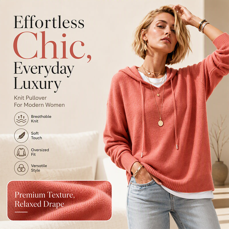 🧶 Cozy Head Coverage, Customizable Fit | Women's Casual Hooded Sweater with Drawstring
