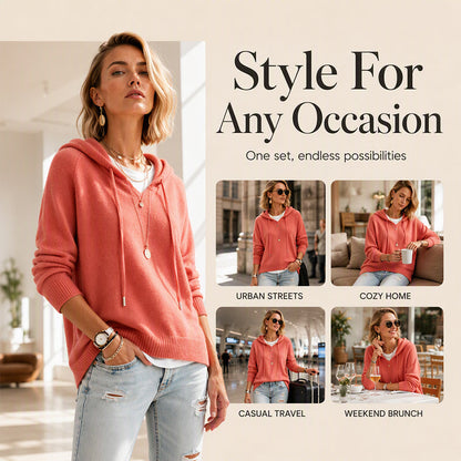 🧶 Cozy Head Coverage, Customizable Fit | Women's Casual Hooded Sweater with Drawstring