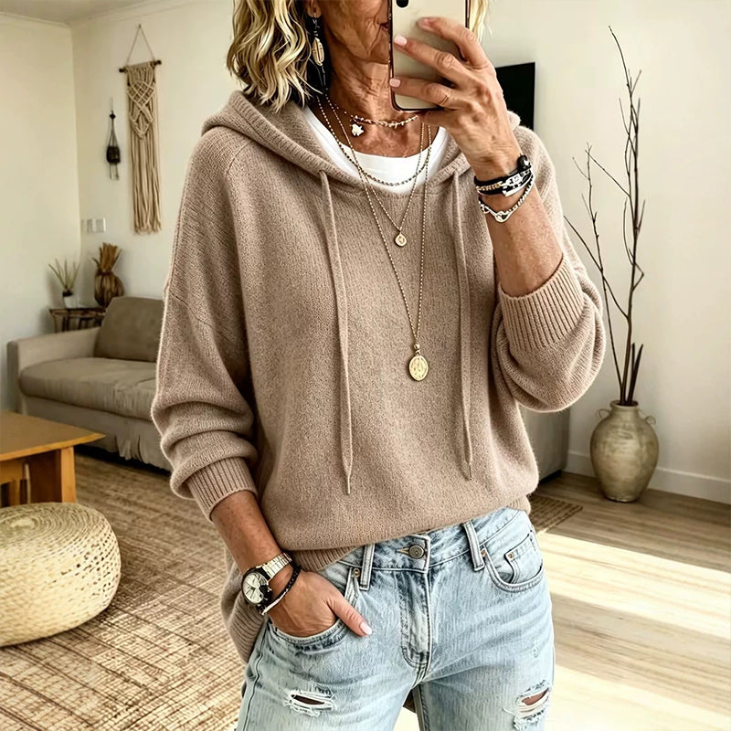 🧶 Cozy Head Coverage, Customizable Fit | Women's Casual Hooded Sweater with Drawstring