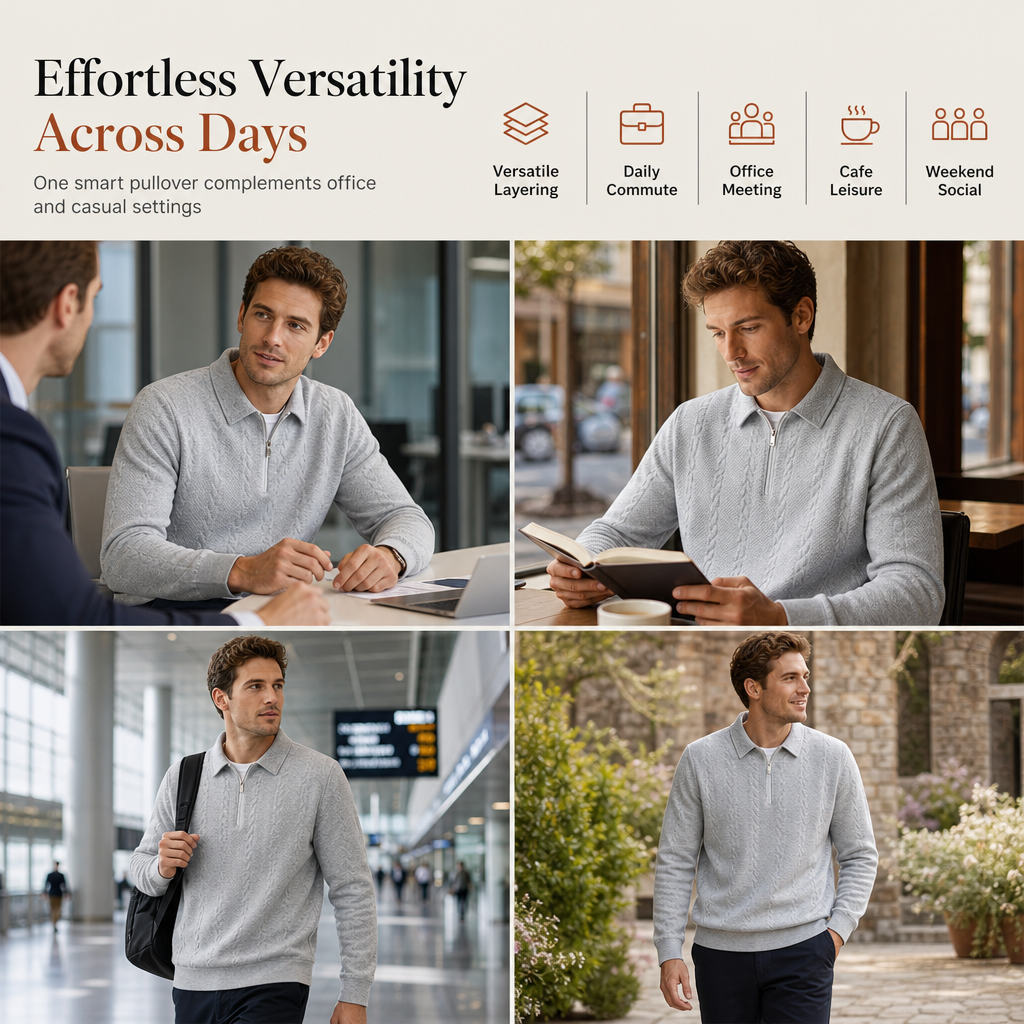 🧶 Refined Woven Texture, Easy Layered Comfort | Men's Casual Jacquard Knit Pullover