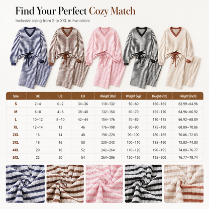 Women's Striped Casual Loungewear Set Long Sleeve V Neck Top and Wide Leg Pants Two Piece Relaxed Fit Set