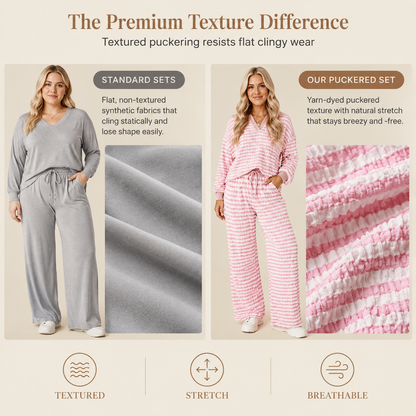 Women's Striped Casual Loungewear Set Long Sleeve V Neck Top and Wide Leg Pants Two Piece Relaxed Fit Set