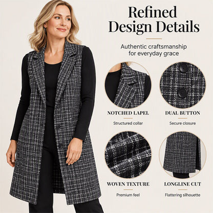Women's Plaid Notched Lapel Longline Vest