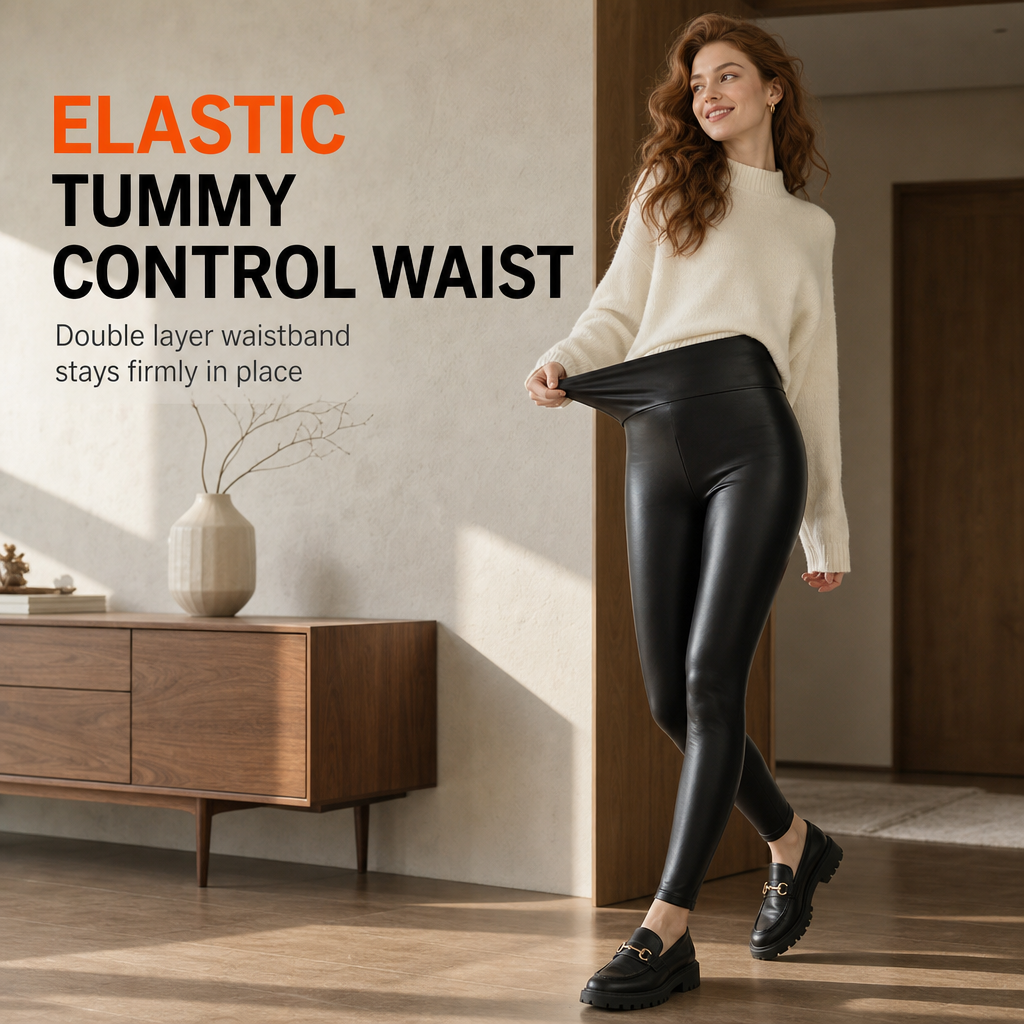 Women's High Waisted PU Leather Leggings Fleece Lined Super Soft Warm Winter Pants