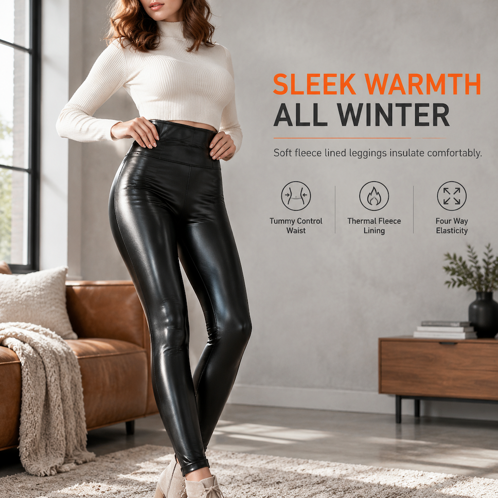 Women's High Waisted PU Leather Leggings Fleece Lined Super Soft Warm Winter Pants