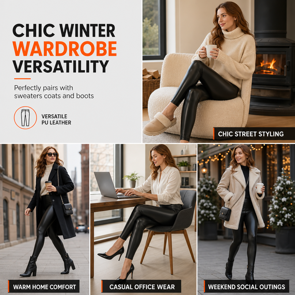 Women's High Waisted PU Leather Leggings Fleece Lined Super Soft Warm Winter Pants
