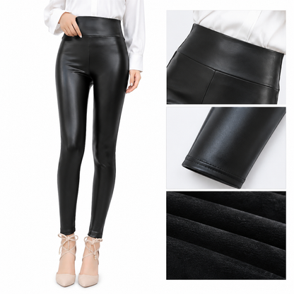 Women's High Waisted PU Leather Leggings Fleece Lined Super Soft Warm Winter Pants