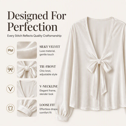 Women's French Bow Tie V Neck Blouse