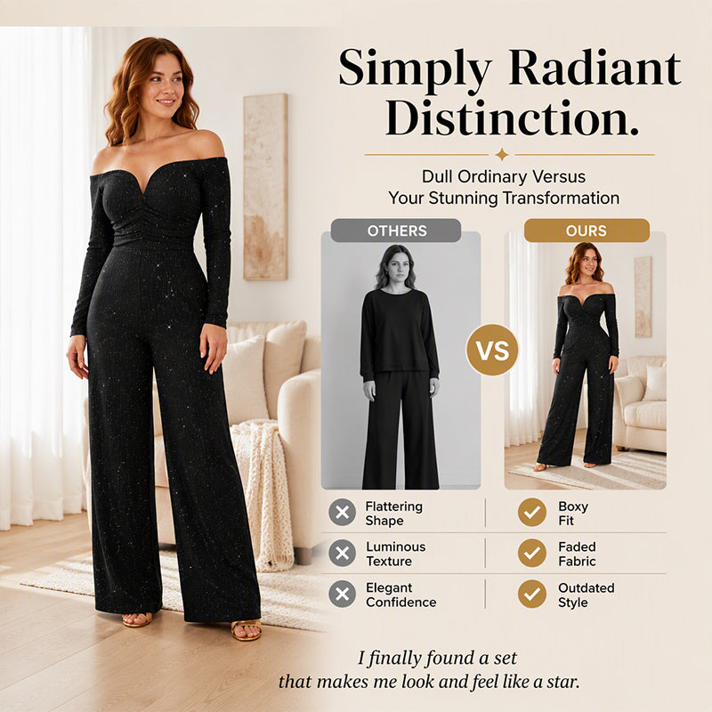 ✨ Elegant Shoulder Line, Eye-Catching Shine | Women's Chic Off-Shoulder Sequined Jumpsuit