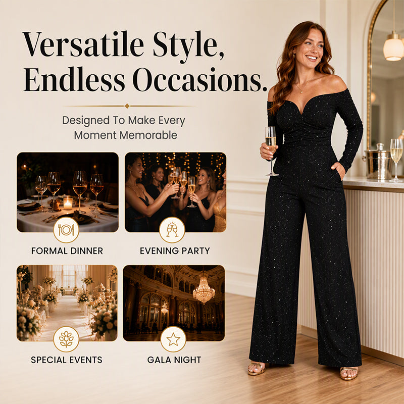 ✨ Elegant Shoulder Line, Eye-Catching Shine | Women's Chic Off-Shoulder Sequined Jumpsuit