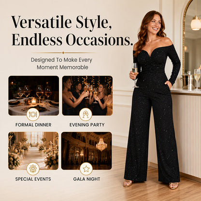 ✨ Elegant Shoulder Line, Eye-Catching Shine | Women's Chic Off-Shoulder Sequined Jumpsuit