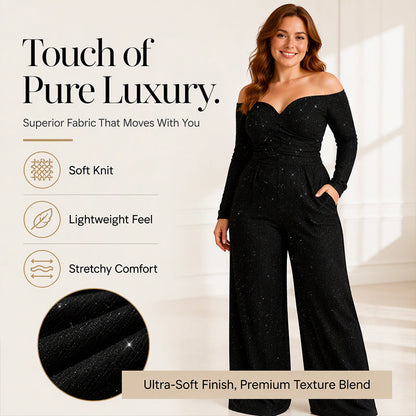 ✨ Elegant Shoulder Line, Eye-Catching Shine | Women's Chic Off-Shoulder Sequined Jumpsuit
