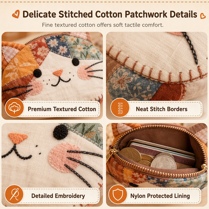 🎁Christmas Hot Sale 50% OFF🐱Cute Patchwork Cat Coin Purse, Handmade Fabric Kitten Mini Pouch, Portable Card Holder for Girls