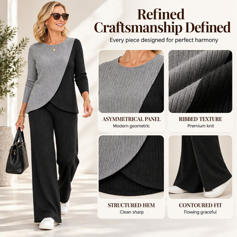 Women's Casual Color Block Ribbed Knit 2-Piece Set