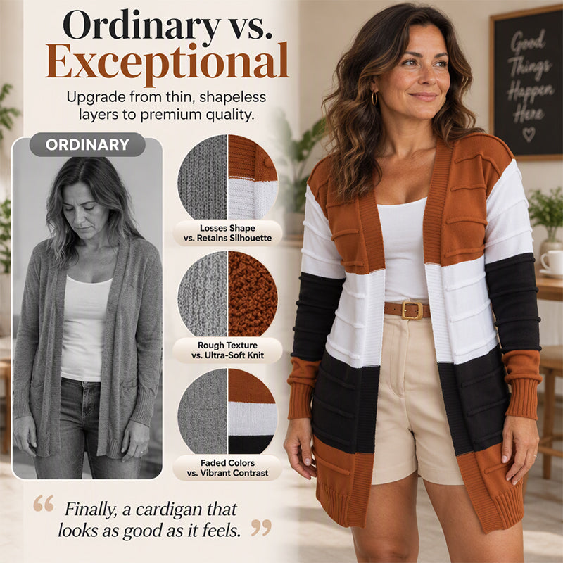 💚Women's Color-Block Open Front Knit Cardigan Sweater