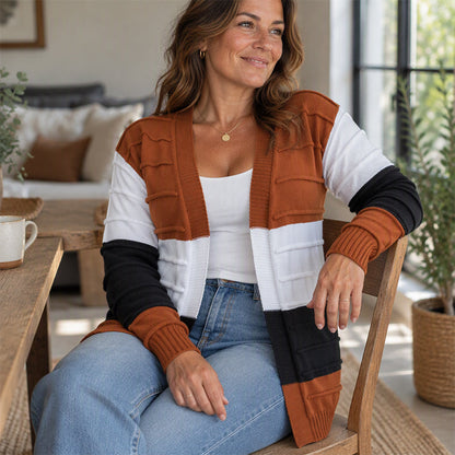 💚Women's Color-Block Open Front Knit Cardigan Sweater