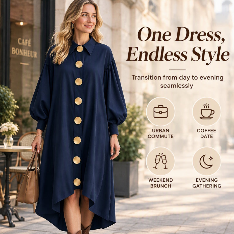 ✨ Retro Charm, Feminine Sleeve Volume | Women's Vintage Button Up Dress with Bubble Sleeves