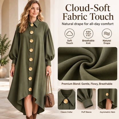✨ Retro Charm, Feminine Sleeve Volume | Women's Vintage Button Up Dress with Bubble Sleeves