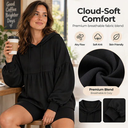 Women's Loose Ruffle Hem Hooded Sweatshirt