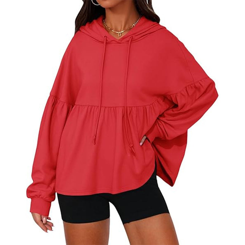 Women's Loose Ruffle Hem Hooded Sweatshirt
