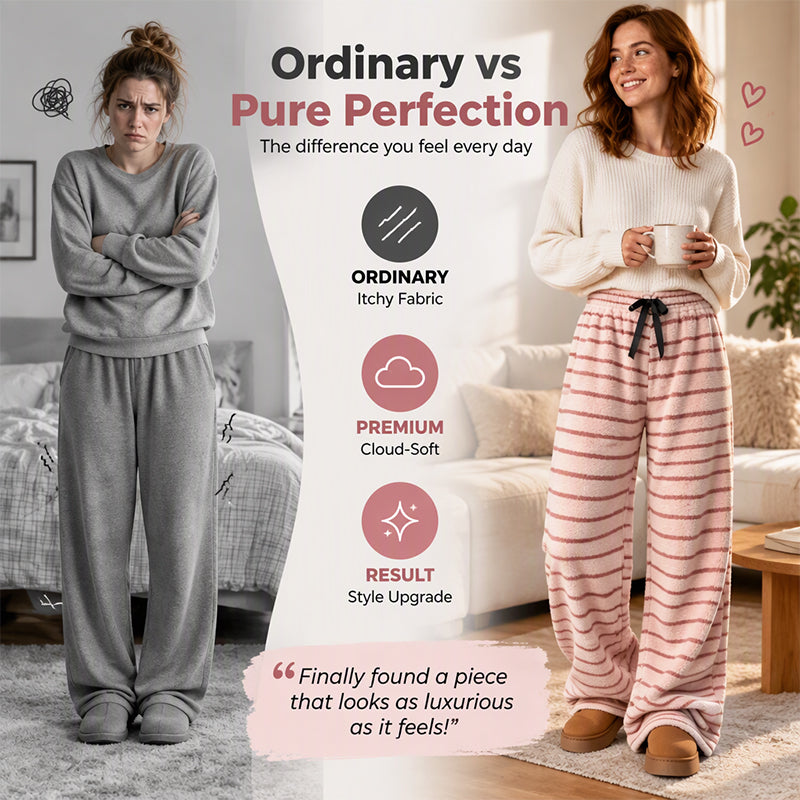 ☁️ Plush Softness, Leg-Elongating Silhouette | Women's Double-Sided Plush Striped Wide-Leg Pants