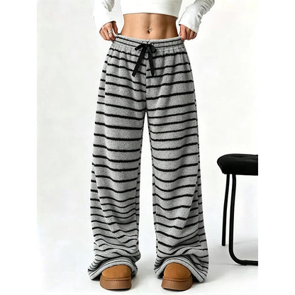 ☁️ Plush Softness, Leg-Elongating Silhouette | Women's Double-Sided Plush Striped Wide-Leg Pants