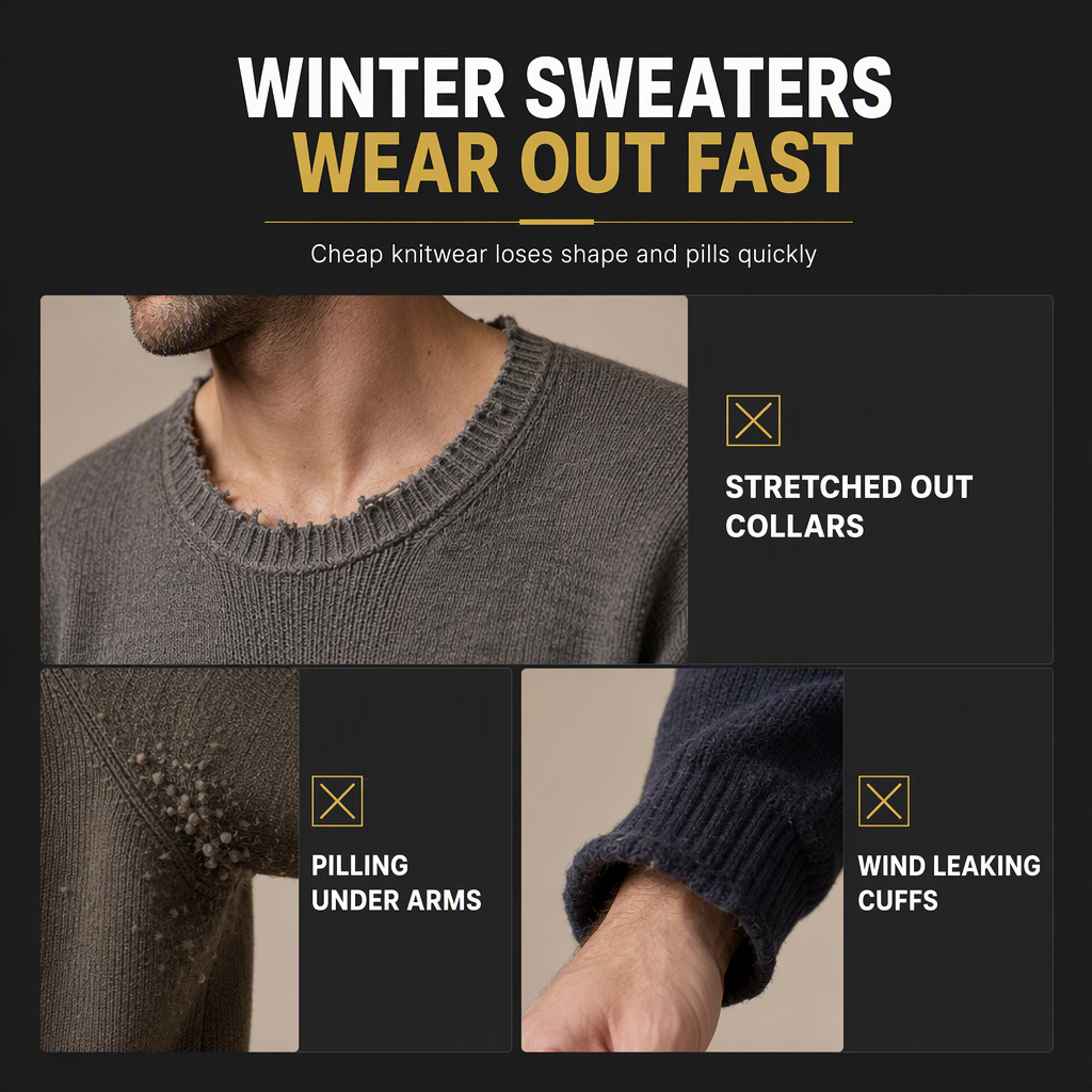 Men's Crew Neck Chunky Knit Sweater Autumn Winter Pullover Knitted Top