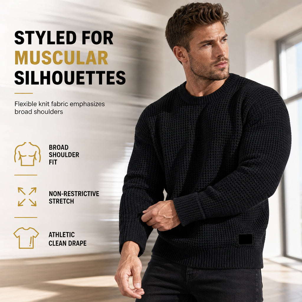 Men's Crew Neck Chunky Knit Sweater Autumn Winter Pullover Knitted Top