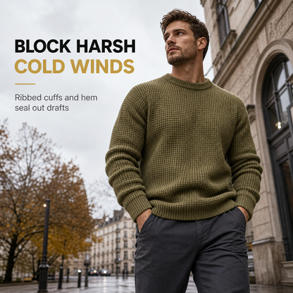 Men's Crew Neck Chunky Knit Sweater Autumn Winter Pullover Knitted Top