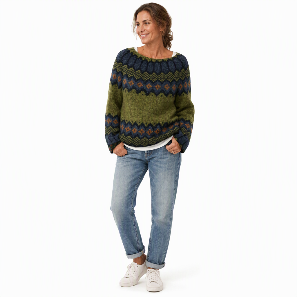 Women's Loose Fit Crewneck Color Block Knit Pullover Sweater