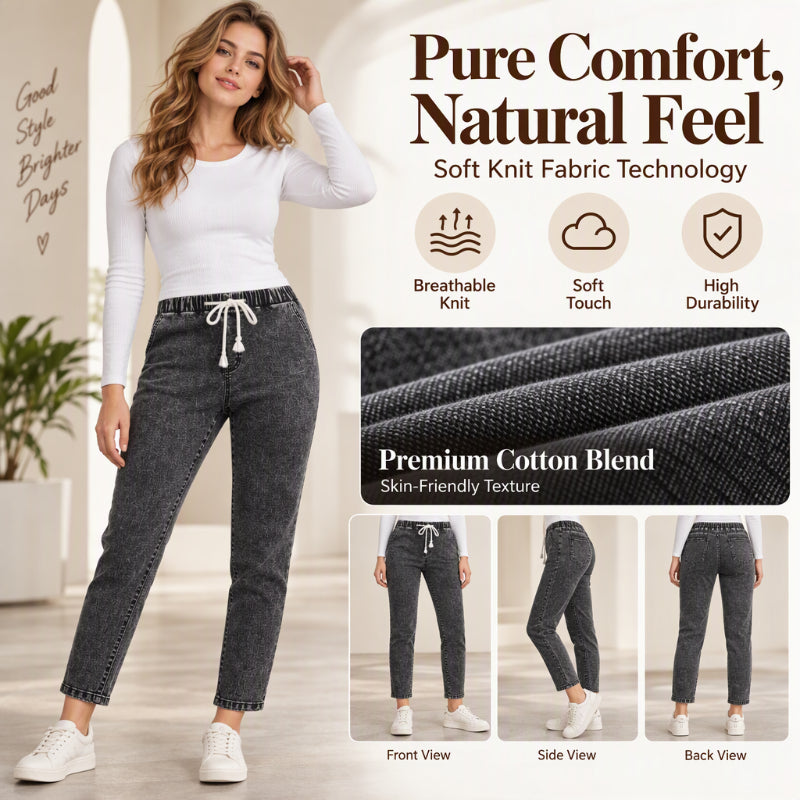 Women's Elastic Waist Slim-Fit Cropped Jeans
