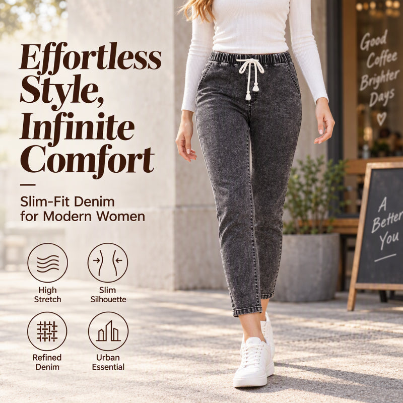 Women's Elastic Waist Slim-Fit Cropped Jeans