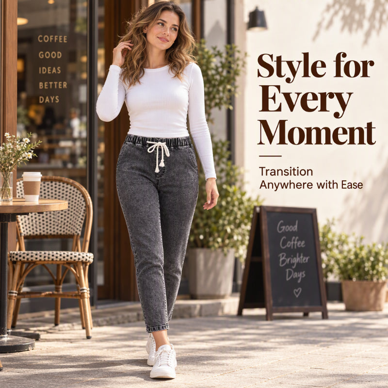 Women's Elastic Waist Slim-Fit Cropped Jeans
