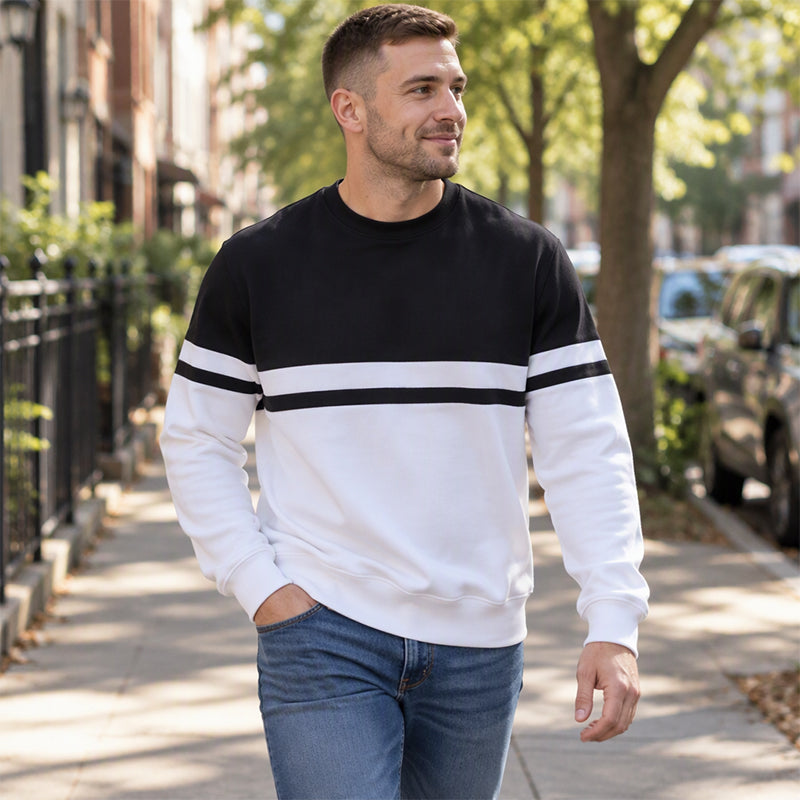 Men's Casual Crewneck Color-Block Sweatshirt