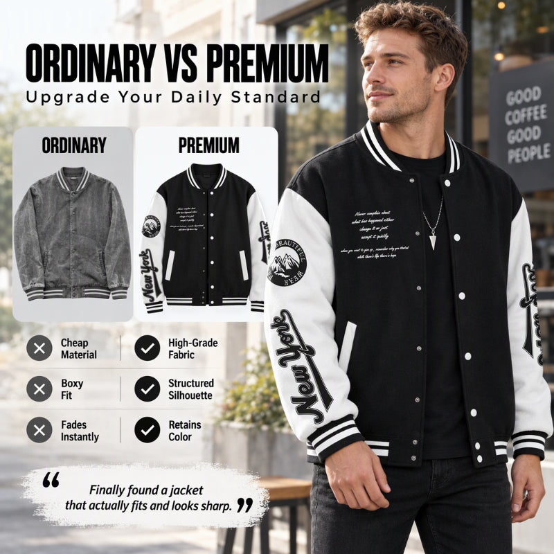 🧥 Bold Contrast Look, Easy Sporty Comfort | Men's Casual Color-Block Baseball Jacket