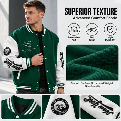 🧥 Bold Contrast Look, Easy Sporty Comfort | Men's Casual Color-Block Baseball Jacket