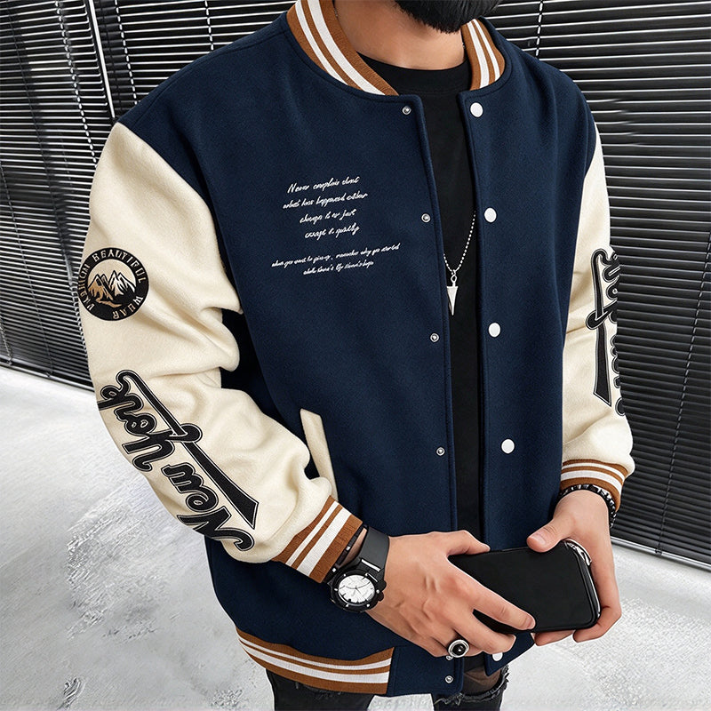 🧥 Bold Contrast Look, Easy Sporty Comfort | Men's Casual Color-Block Baseball Jacket