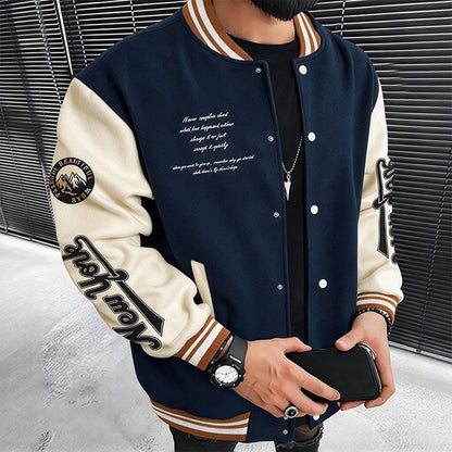 🧥 Bold Contrast Look, Easy Sporty Comfort | Men's Casual Color-Block Baseball Jacket
