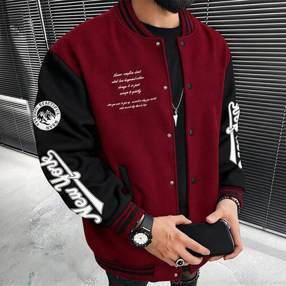 🧥 Bold Contrast Look, Easy Sporty Comfort | Men's Casual Color-Block Baseball Jacket