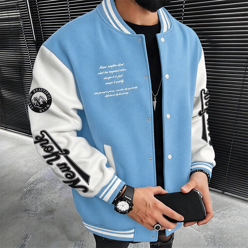 🧥 Bold Contrast Look, Easy Sporty Comfort | Men's Casual Color-Block Baseball Jacket