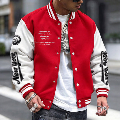 🧥 Bold Contrast Look, Easy Sporty Comfort | Men's Casual Color-Block Baseball Jacket