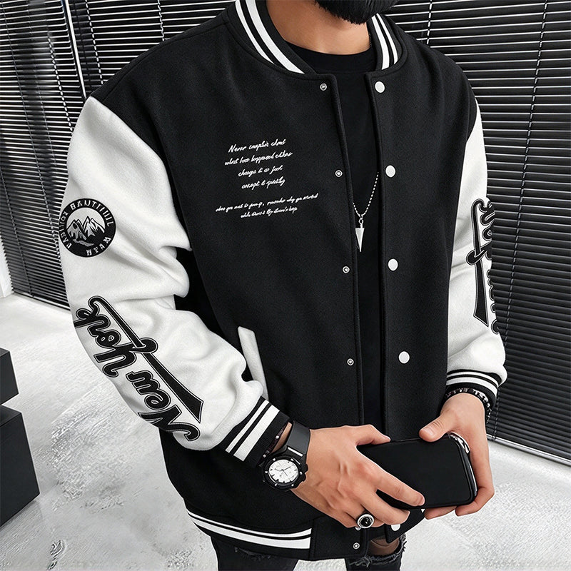 🧥 Bold Contrast Look, Easy Sporty Comfort | Men's Casual Color-Block Baseball Jacket