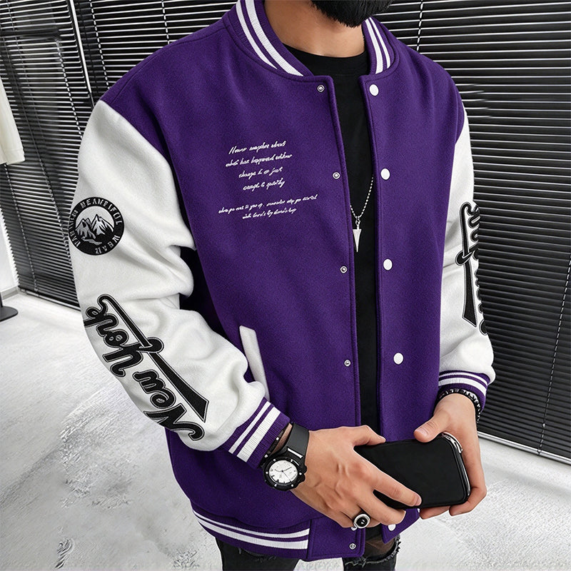 🧥 Bold Contrast Look, Easy Sporty Comfort | Men's Casual Color-Block Baseball Jacket