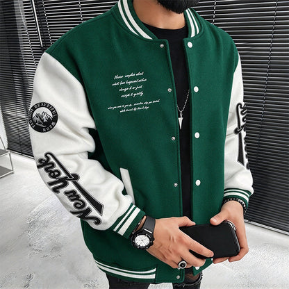 🧥 Bold Contrast Look, Easy Sporty Comfort | Men's Casual Color-Block Baseball Jacket