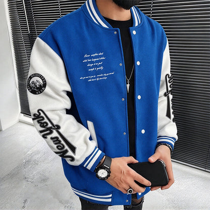 🧥 Bold Contrast Look, Easy Sporty Comfort | Men's Casual Color-Block Baseball Jacket